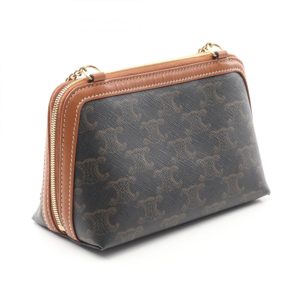 Celine Triomphe Shoulder Bag Canvas Leather Black Brown - Picture 2 of 6